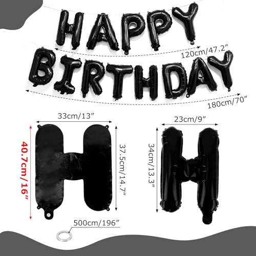 Black Happy Birthday Balloons Banner - 16-inch Foil Party Decorations