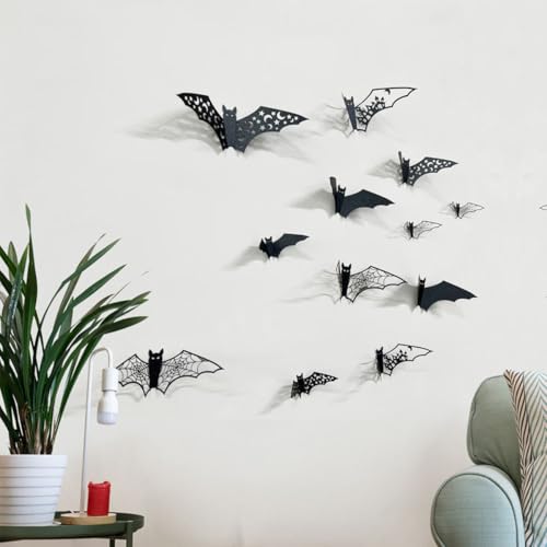 24Pcs 3D Halloween Bat Wall Decor - Removable PVC Stickers