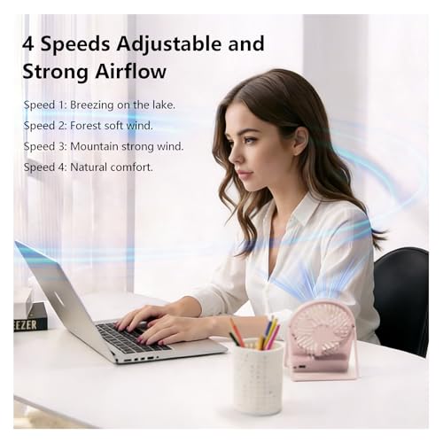 Dosododa Portable USB Desk Fan with Night Light - 4-Speed Pink Fan