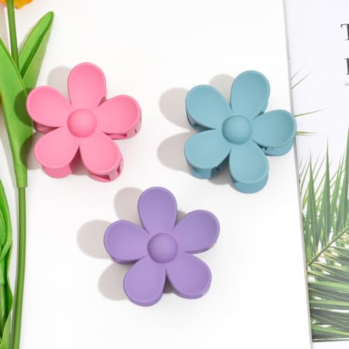 Jeffan Large Matte Flower Hair Claw Clip - Purple Plastic Hair Jaw