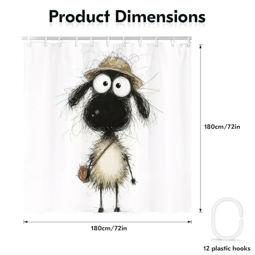KLYOHAUS Cartoon Lamb Shower Curtain with 12 Hooks, 72x72 Inches Bathroom Decor