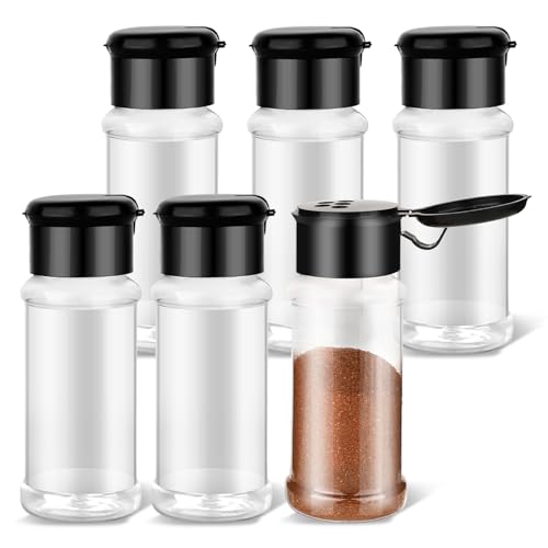 TIESOME 6 Pcs Clear Plastic Spice Jars with Shaker Lids, 3 oz Containers