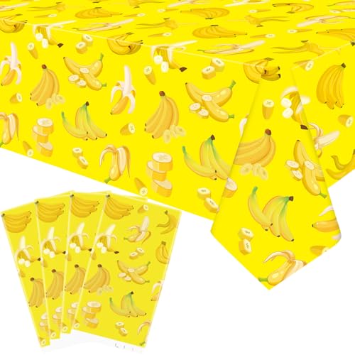 Banana Party Tablecloths - 4 Pack Waterproof Table Covers 86" x 51"