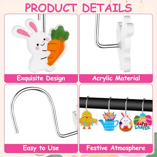 12Pcs Cartoon Shower Curtain Hooks Set - Stainless Steel Bathroom Hangers with 12 Unique Shapes