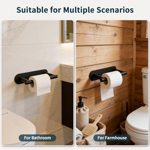 304 Stainless Steel Toilet Paper Holder - Wall Mounted Double Post, Black