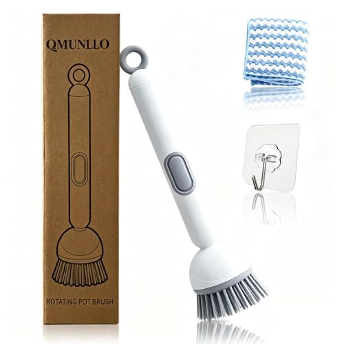 Rotating Dish Brush with Soap Dispenser - White 360° Kitchen Scrubber