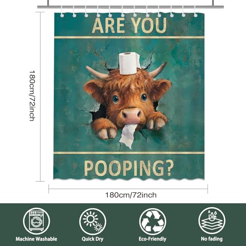 Funny Highland Cow Shower Curtain 72"x72" - Waterproof Farmhouse Decor
