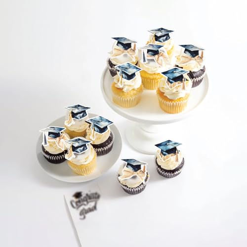 60 PCS Edible Graduation Cap Cupcake Toppers for Class of 2026
