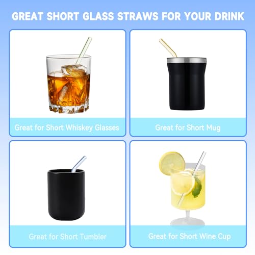 Colorful Reusable Glass Straws Set - 6 Inch, 8mm Diameter, Includes Cleaning Brushes - BY YAKAUEI