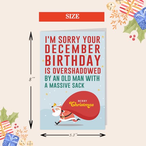 Funny December Birthday Card for Christmas - 8x5.3 inches