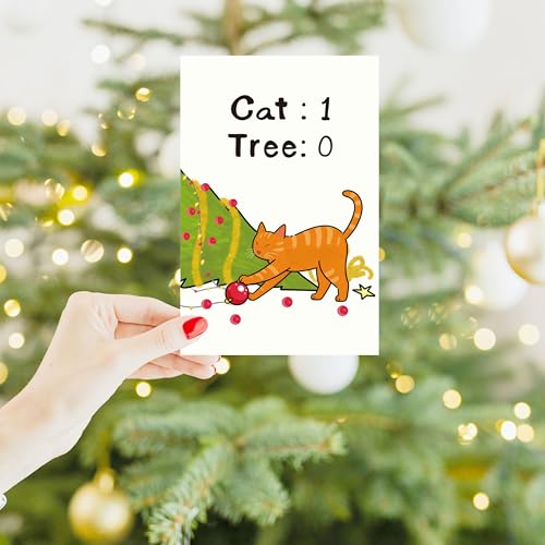 Funny Christmas Cat Card for Cat Lovers - 8 x 5.3 in Greeting Card