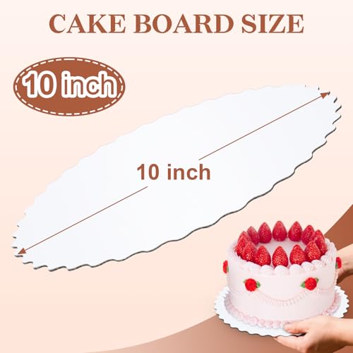 10-Inch White Cake Boards with Scalloped Edges - 10-Pack
