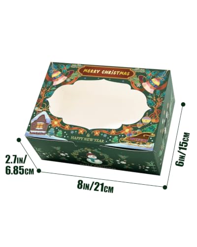 Bakepacker Christmas Retro Bakery Boxes with Window, 48 pcs, 6x8x2.7 Inches