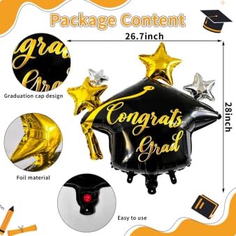 3-Pack Graduation Cap Balloons - Congrats Grad Party Decor