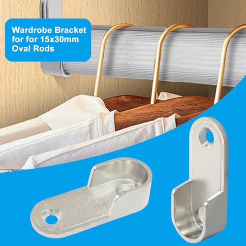 Heavy Duty Zinc Alloy Oval Closet Rod Bracket Supports - 2 Pack