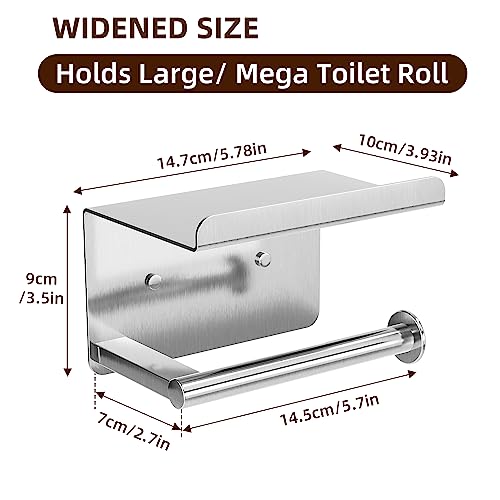Silver Adhesive Toilet Paper Holder with Shelf - Stainless Steel