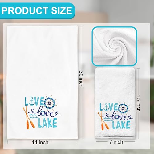Embroidered Lake House Hand Towels Set of 2 - Soft Cotton, 14x30 Inches