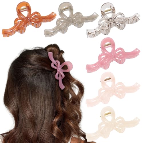 Secroma 6-Piece Large Bow Hair Claw Clips, Non-Slip Jelly Matte Clips