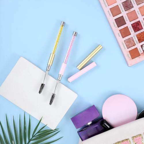 2 PCS Eyebrow Brush with Cap and Spoolie for Travel - Light Pink & Gold