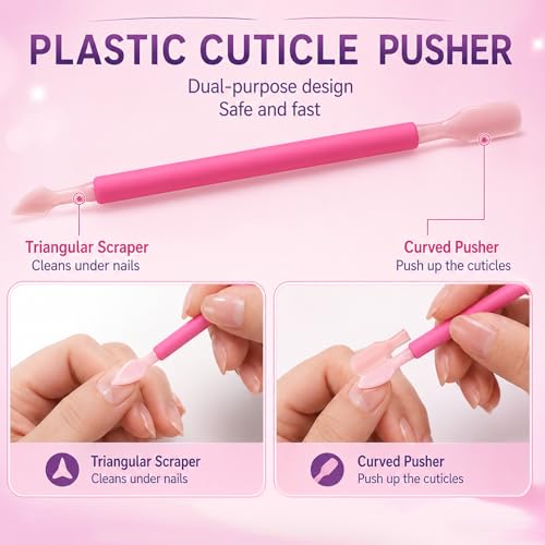 QFGasre 3-Piece Plastic Dual-End Cuticle Pusher and Nail Scraper