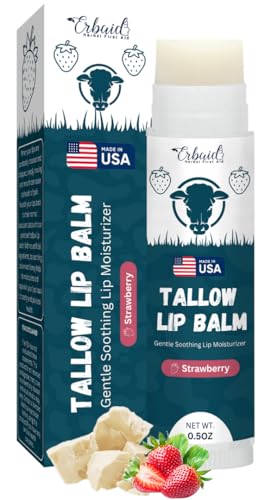 Grass Fed Beef Tallow Lip Balm with Beeswax & Strawberry