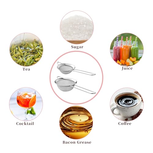 Fine Mesh Strainers 2-Pack - Small & Medium Stainless Steel Sieve with Handle for Kitchen & Baking