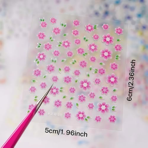 Pvoiue 30 Sheets 3D Floral Nail Art Stickers Daisy Butterfly Decals