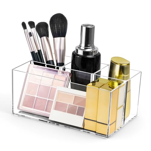 Vowcarol Clear Makeup Brush Organizer with 4 Slots for Vanity & Cosmetics