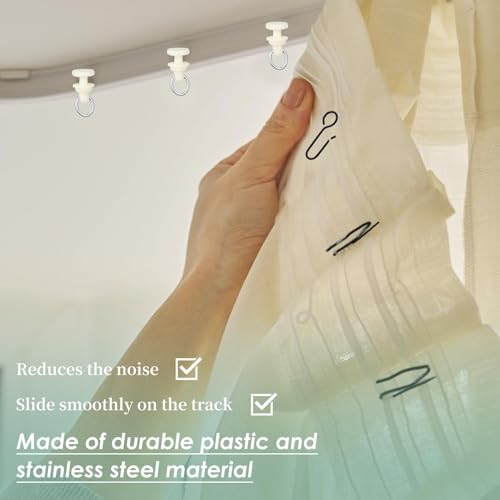 60 Pcs Black Shower Curtain Hooks & Gliders Set - Durable Plastic & Stainless Steel