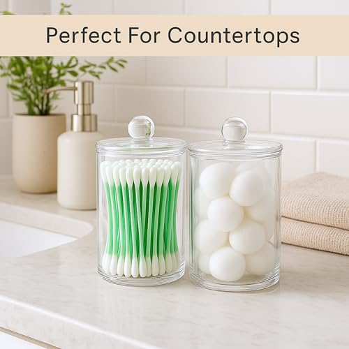 Acrylic Qtip Holder Bathroom Set - Pack of 2 Clear Storage Jars