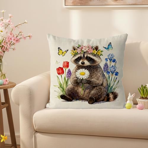 GAGEC Raccoon Pillow Cover 18x18 Inch Spring Decor