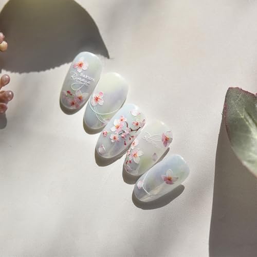 5D Embossed Cherry Blossom Nail Art Stickers Pink Floral Decals