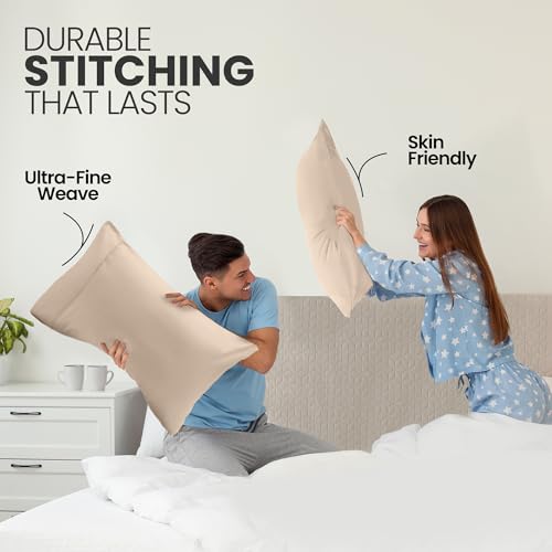 Ultra Soft Beige Pillow Cases Set of 4, Queen Size 20x30 Inches