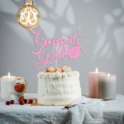 Congrats Grad Cake Topper for 2025 Graduation Parties - Pink