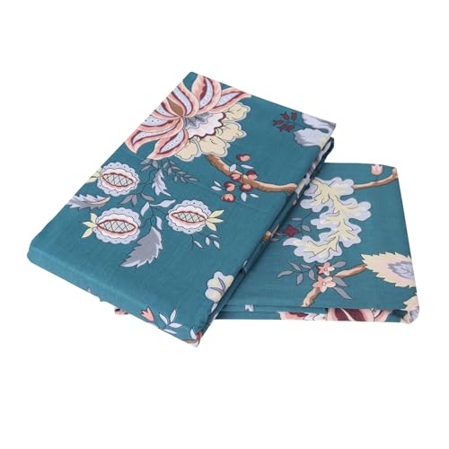 Teal Floral Cotton Pillowcases - Soft & Breathable 20x30" Set