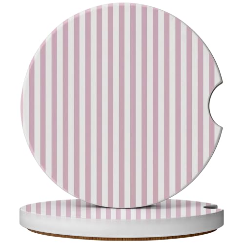 Pink Stripes Car Coasters - 2 Pack Absorbent Ceramic Coasters with Cork Base