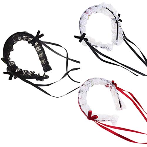 Ruffled Lace Steampunk Headband with Ribbon Knot Japanese Maid Hair Hoop