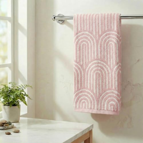 Artoid Mode 100% Cotton Beige Pink Jacquard Hand Towel 13.7" x 29.5"
