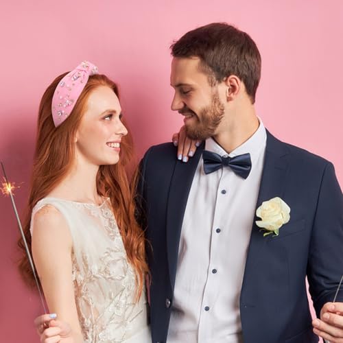 CURASA Valentine's Day Pink Pearl Rhinestone Knot Headband for Women