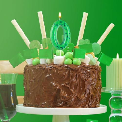 Pixel Miner Number 0 Birthday Cake Candle Green Gaming Party Decor