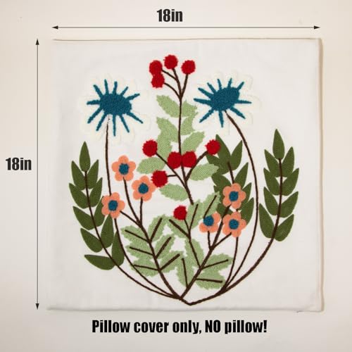 Floral Embroidered Throw Pillow Cover 18x18 Spring Decorative Cushion Case