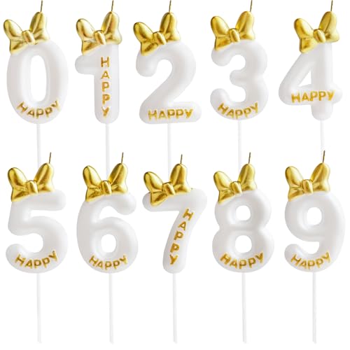 Elegant Pearl White & Gold 8th Birthday Candle Cake Topper