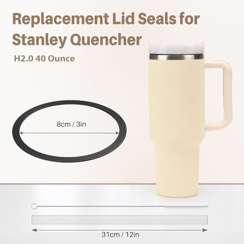 4 Pack Lid Gaskets Seals.Fit Stanley 40oz Adventure Quencher H2.0 & IceFlow tumblers. Leak - proof, keep drinks hygienic.Includes 4 straws and 1 brush