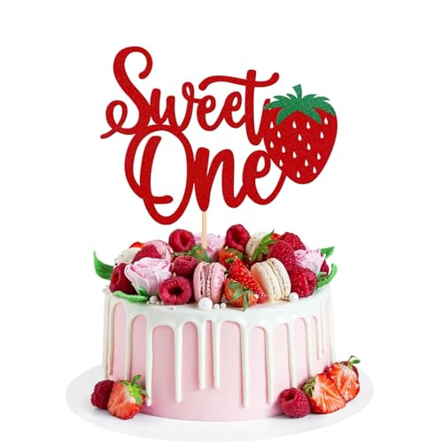 Sweet One Strawberry Cake Topper for 1st Birthday Party