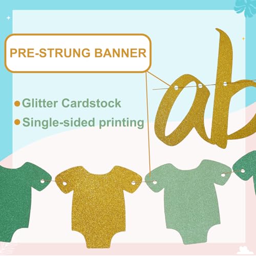 Sage Green Baby Shower Decor Set with Gold Banner & 30 Balloons