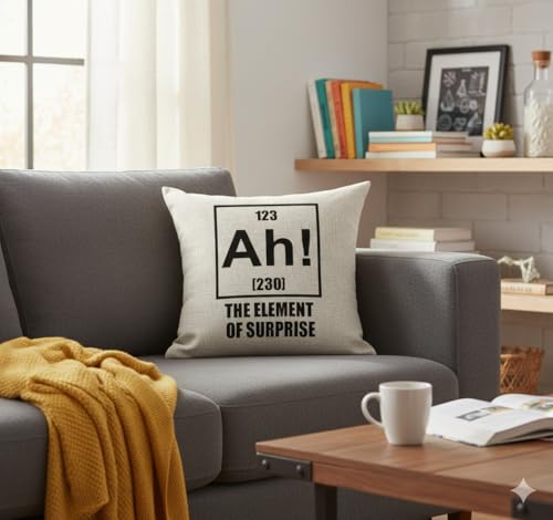 Ah! The Element of Surprise Science Throw Pillow Cover, 18x18 Inch Linen