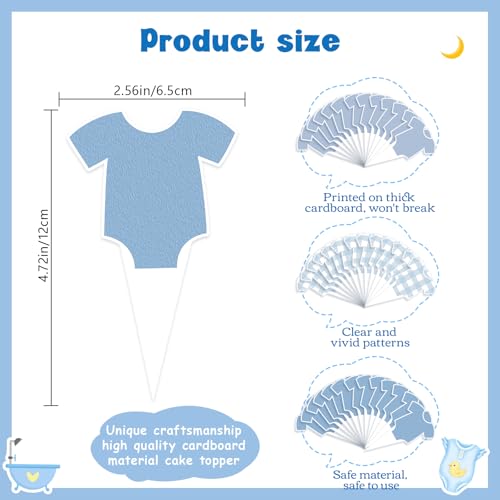 48 PCS Blue Bodysuit Cupcake Toppers for Baby Shower Party