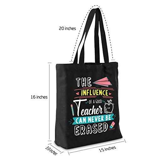 NANOOER Teacher Appreciation Canvas Tote Bag - Black, Large with Inner Pocket