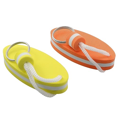 2pcs Floating Key Ring Glow in Dark, Yellow and Orange Water Buoyant Key Chain, Boat Key Chains for Fishing, Sailing, Surfing, Swimming, Water Sports