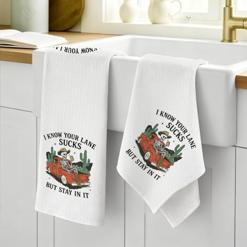 Gothic Skeleton Cowboy Kitchen Dish Towels 16x24 Inch